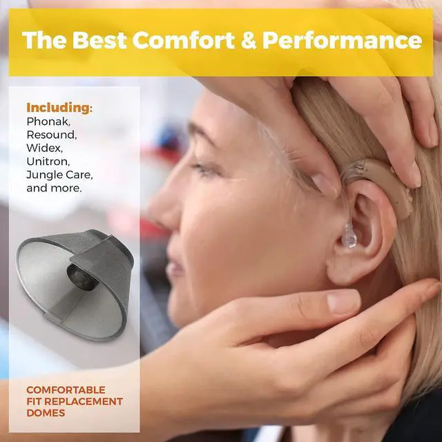 Alt view image 6 of 7 - MEDca Tulip Hearing Aid Domes 10 Pack, Standard Receiver Replacement Ear Tips for BTE, RIE, ITE and PSAP Sound Amplifiers, Semi-Open Dark Gray Ear Domes
