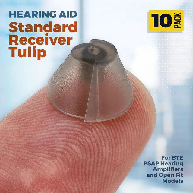 Alt view image 2 of 7 - MEDca Tulip Hearing Aid Domes 10 Pack, Standard Receiver Replacement Ear Tips for BTE, RIE, ITE and PSAP Sound Amplifiers, Semi-Open Dark Gray Ear Domes