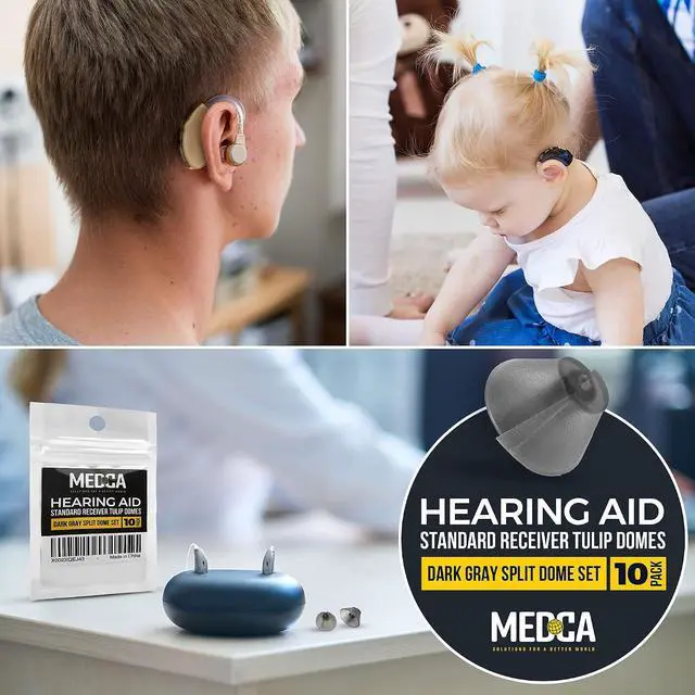 Alt view image 7 of 7 - MEDca Tulip Hearing Aid Domes 10 Pack, Standard Receiver Replacement Ear Tips for BTE, RIE, ITE and PSAP Sound Amplifiers, Semi-Open Dark Gray Ear Domes