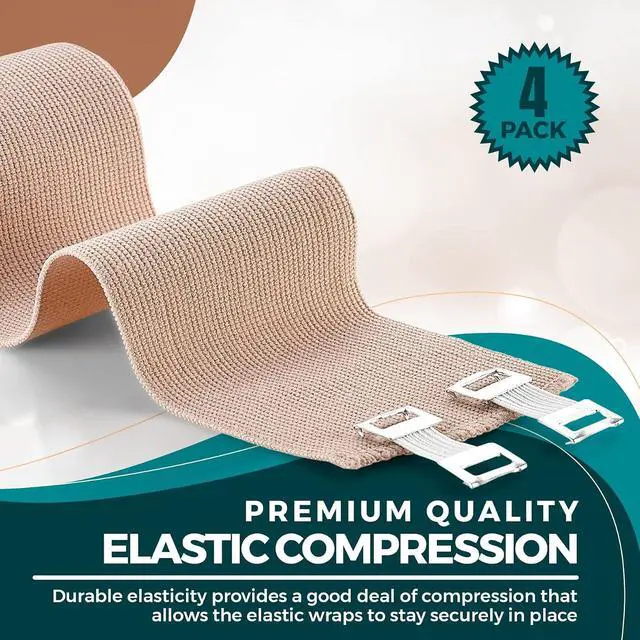 Alt view image 6 of 7 - Elastic Compression Bandage Wrap - Premium Quality (Set of 4) w/ 4 Extra Hooks, Athletic Sport Support Rolls for Ankle, Wrist, Arm, Leg Sprains, First Aid Bandages Roll Measures 2", 3", 4", 6" x 5 Ft