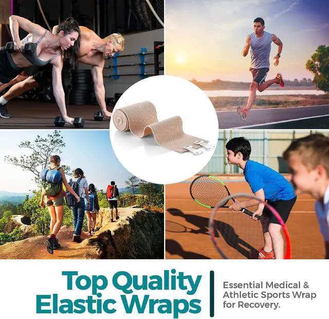 Alt view image 7 of 7 - Elastic Compression Bandage Wrap - Premium Quality (Set of 4) w/ 4 Extra Hooks, Athletic Sport Support Rolls for Ankle, Wrist, Arm, Leg Sprains, First Aid Bandages Roll Measures 2", 3", 4", 6" x 5 Ft