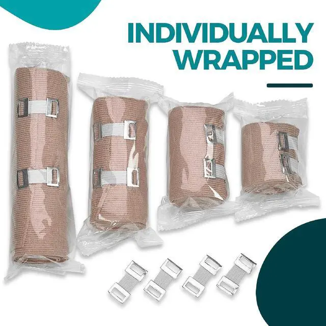 Alt view image 2 of 7 - Elastic Compression Bandage Wrap - Premium Quality (Set of 4) w/ 4 Extra Hooks, Athletic Sport Support Rolls for Ankle, Wrist, Arm, Leg Sprains, First Aid Bandages Roll Measures 2", 3", 4", 6" x 5 Ft