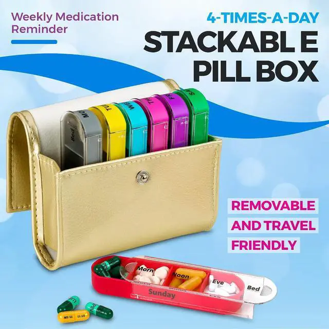 Alt view image 5 of 7 - Weekly Travel Pill Organizer - (Pack of 2) Medication Wallet Pill Box Reminders, Pill Container Dispenser Case, Vitamin Caddy Organizer, for 4 Times A Day, 7 Days a Week