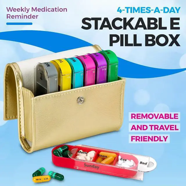 Alt view image 2 of 7 - Weekly Travel Pill Organizer - (Set of 2) Medication Wallet Pill Box Reminders, Pill Container Dispenser Case, Vitamin Caddy Organizer, for 4 Times A Day, 7 Days a Week