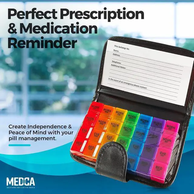Alt view image 2 of 7 - MEDca Weekly Pill Organizer, 4 Times A Day, With Travel Pill Case (7.5 X 4.5 INCHES)