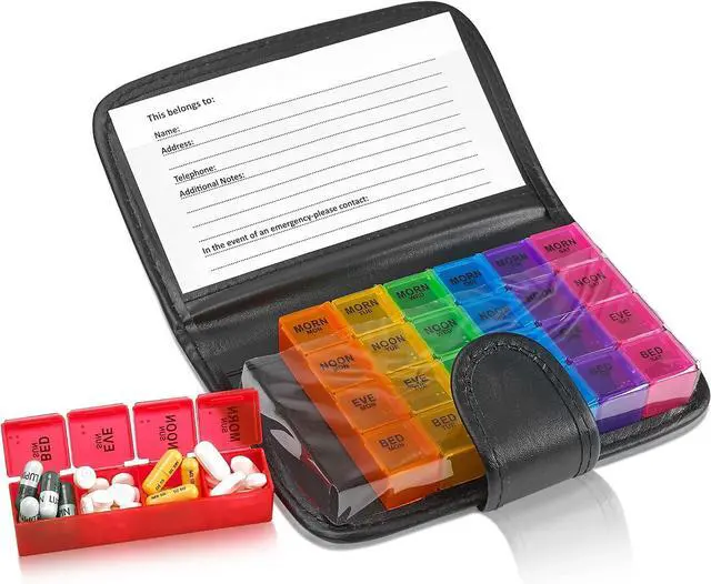 Main image of MEDca Weekly Pill Organizer, 4 Times A Day, With Travel Pill Case (7.5 X 4.5 INCHES)