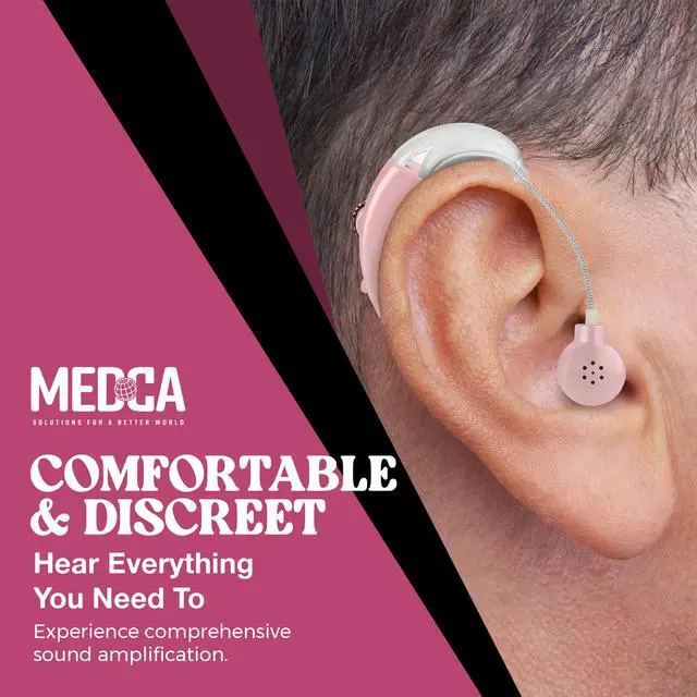 Alt view image 7 of 7 - Hearing Amplifier - Set of 2 - Best Hearing Amplifiers That Fit Comfortable Behind The Ear for Women, Small & Discreet BTE Personal Sound Amplifier Pair (Pink)