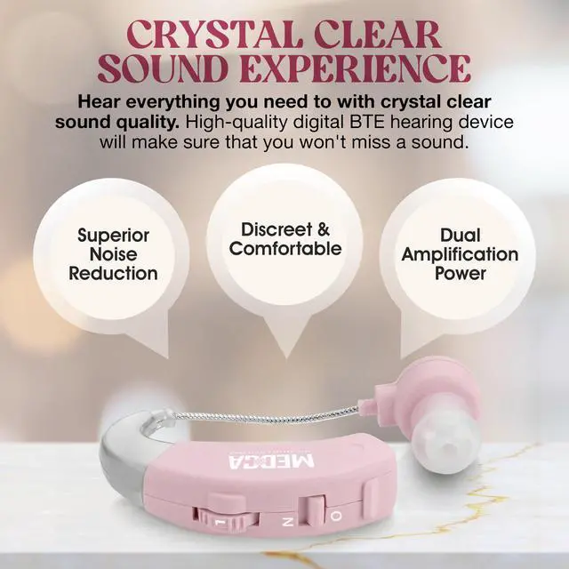 Alt view image 5 of 7 - Hearing Amplifier - Set of 2 - Best Hearing Amplifiers That Fit Comfortable Behind The Ear for Women, Small & Discreet BTE Personal Sound Amplifier Pair (Pink)