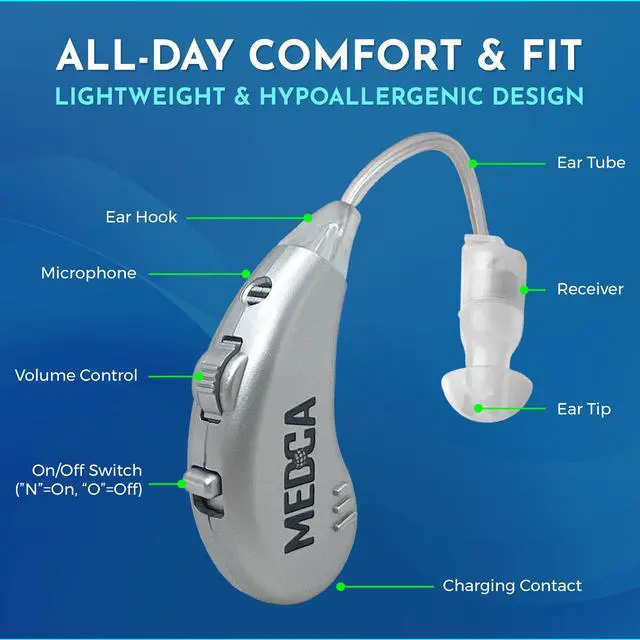 Alt view image 2 of 7 - Digital Hearing Amplifiers - Pair of Rechargeable BTE Personal Sound Amplifier with USB Dock - Premium Behind The Ear Sound Amplification - by MEDca
