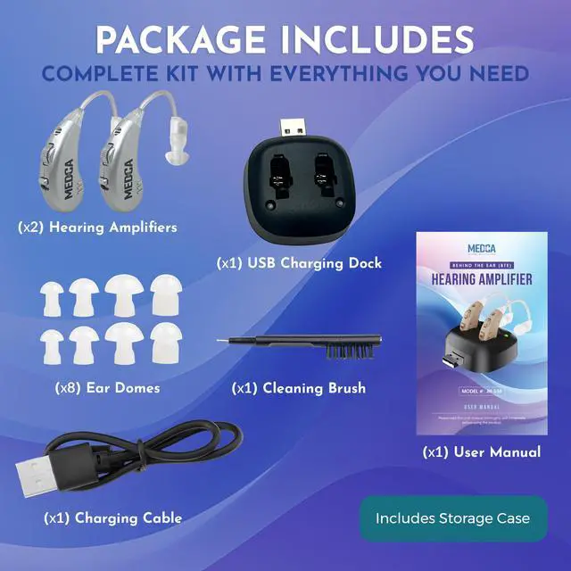 Alt view image 4 of 7 - Digital Hearing Amplifiers - Pair of Rechargeable BTE Personal Sound Amplifier with USB Dock - Premium Behind The Ear Sound Amplification - by MEDca
