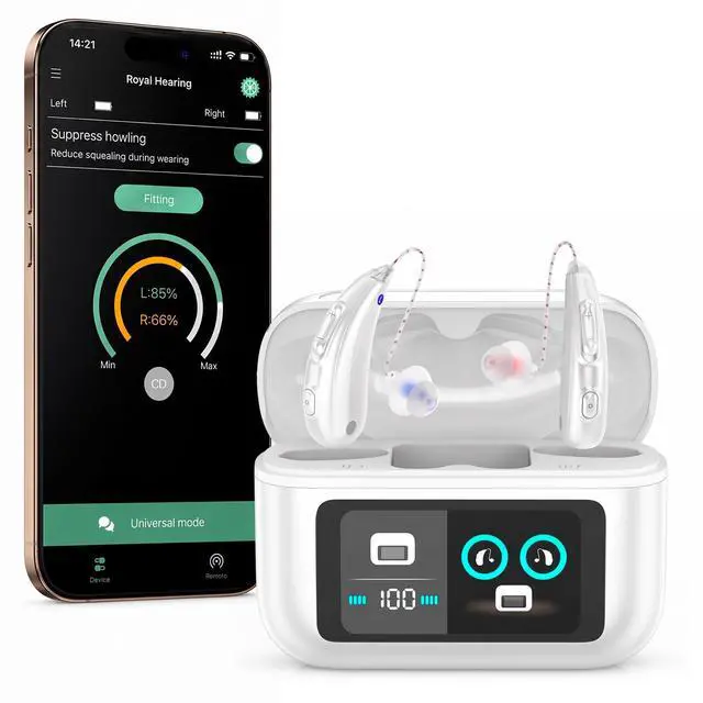 Main image of MEDca Bluetooth Hearing Amplifier for Adults - Rechargeable Personal Sound Amplifier with Smart App, Noise Reduction, LED Charging Case, 5 Volume Levels, Type-C Charging, Wireless Calls & Music