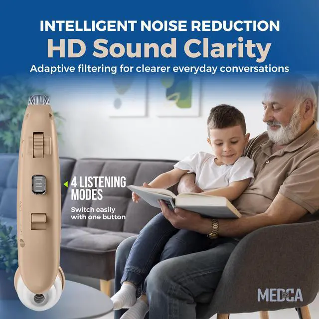 Alt view image 7 of 7 - MEDca Rechargeable Digital Hearing Amplifier, BTE Personal Sound Amplifier with Digital Volume Control, Rechargeable Hearing Amplifier Set, Lightweight Behind-the-Ear Design, 3 Ear Tips