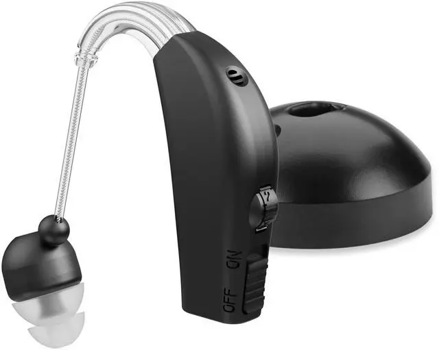 Main image of MEDca Rechargeable Digital Hearing Amplifier, BTE Personal Sound Amplifier with Noise Reduction, Adjustable Volume, Charging Dock, 4 Ear Domes, Black