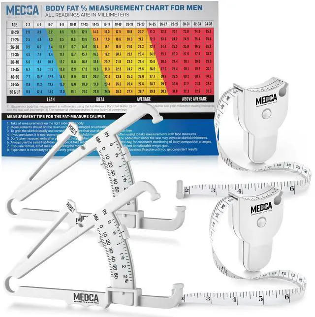 Main image of MEDca Body Fat Caliper and Measuring Tape Set, 2 Calipers, 2 Body Tapes and 2 Measurement Charts, White