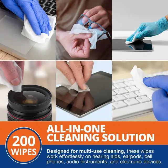Alt view image 6 of 7 - MEDca Hearing Aid Cleaning Wipes, 200 Individually Wrapped Alcohol-Free Pre-Moistened Wipes for Hearing Aids, Amplifiers, Earbuds, Headphones, Glasses & Electronics