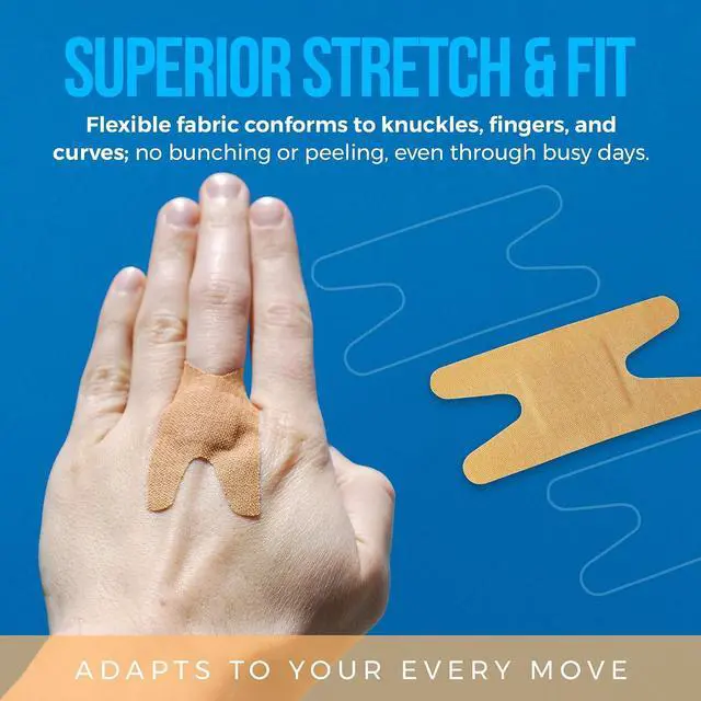 Alt view image 2 of 7 - MED PRIDE Flexible Fabric Knuckle Bandages, 100 Count, 3 x 1.5 Inch Adhesive Bandages with Non-Stick Pads