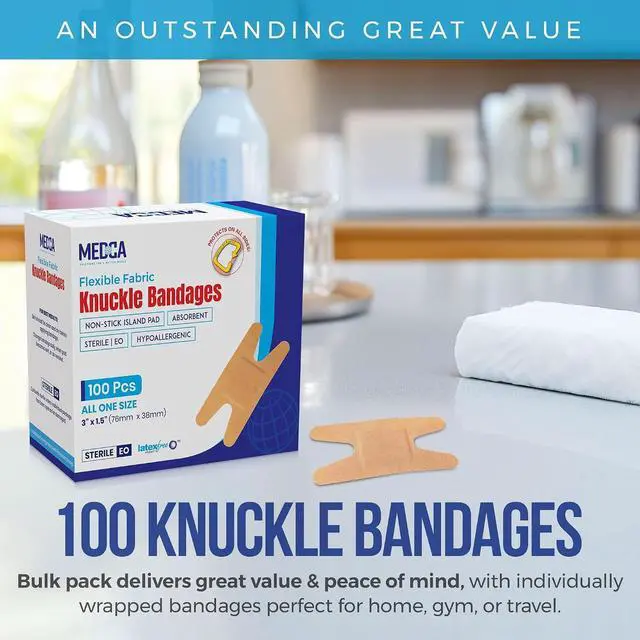 Alt view image 3 of 7 - MED PRIDE Flexible Fabric Knuckle Bandages, 100 Count, 3 x 1.5 Inch Adhesive Bandages with Non-Stick Pads