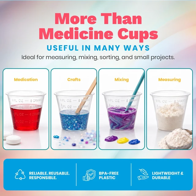 Alt view image 2 of 7 - MEDca Clear Plastic Medicine Cups, 1 oz Graduated Disposable Measuring Cups, 100 Pack