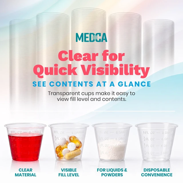 Alt view image 4 of 7 - MEDca Clear Plastic Medicine Cups, 1 oz Graduated Disposable Measuring Cups, 100 Pack