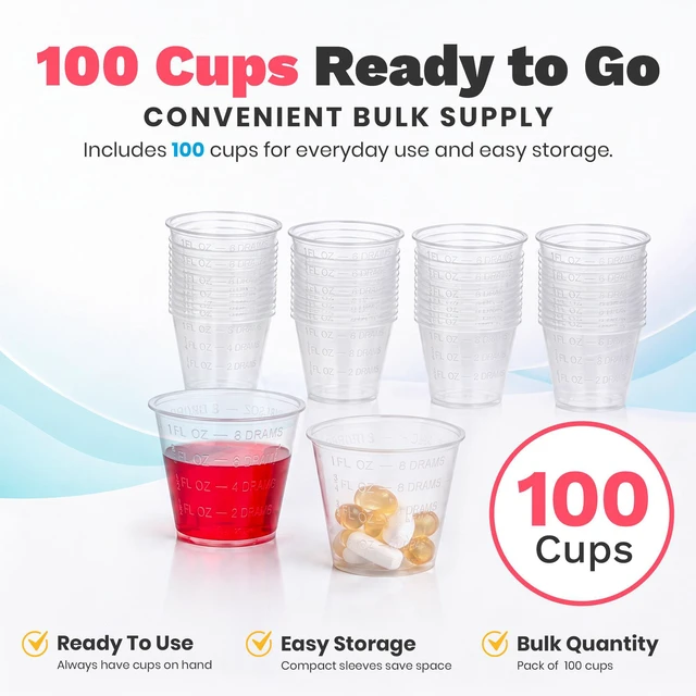Alt view image 5 of 7 - MEDca Clear Plastic Medicine Cups, 1 oz Graduated Disposable Measuring Cups, 100 Pack