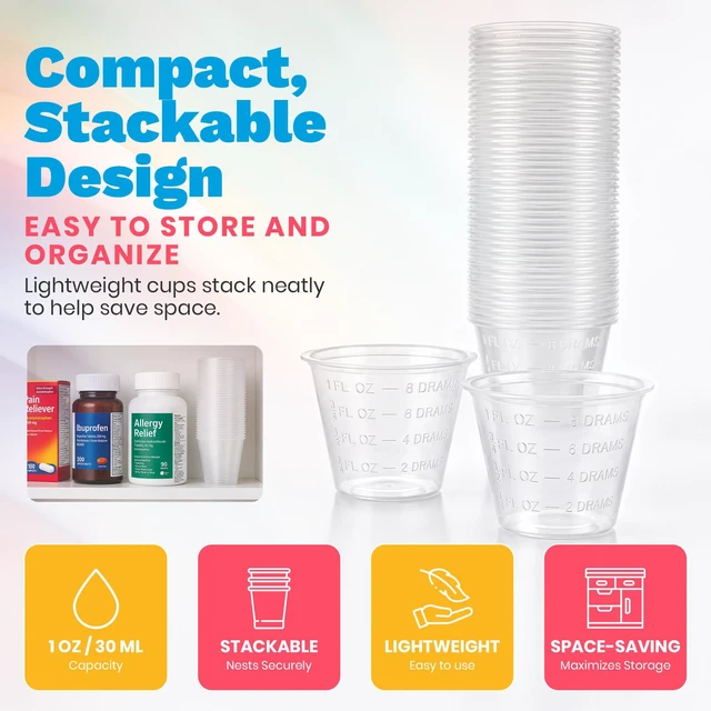 Alt view image 3 of 7 - MEDca Clear Plastic Medicine Cups, 1 oz Graduated Disposable Measuring Cups, 100 Pack