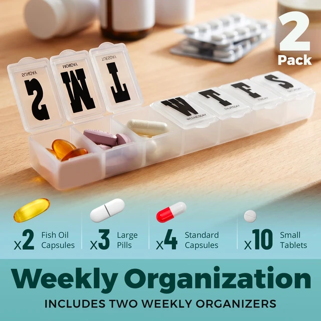 Alt view image 5 of 7 - MEDca 7-day Pill Organizer Weekly Pill Planner PACK OF 2