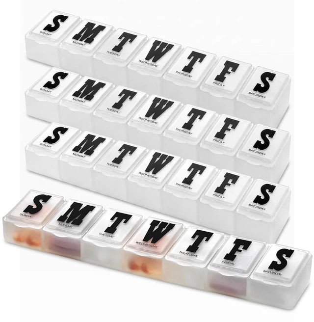 Main image of Weekly Pill Organizer, 7-Day Travel Pill Box, Pack of 4