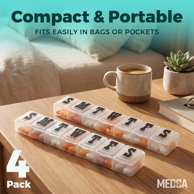 Alt view image 6 of 7 - Weekly Pill Organizer, 7-Day Travel Pill Box, Pack of 4