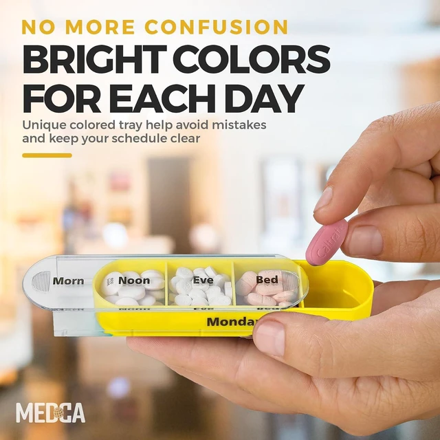 Alt view image 3 of 7 - MEDca Weekly Pill Organizer, Four Times-a-Day, 1 Dispenser with Stackable AM/PM Compartments