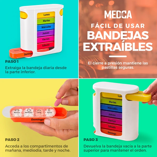 Alt view image 3 of 7 - Pastillero Semanal 7 Días AM/PM Organizador de Pastillas con 14 Compartimentos, Tapas a Presión, Plástico Translúcido Libre de BPA, Caja Portátil de Viaje para Vitaminas y Medicamentos (1 Pieza)
