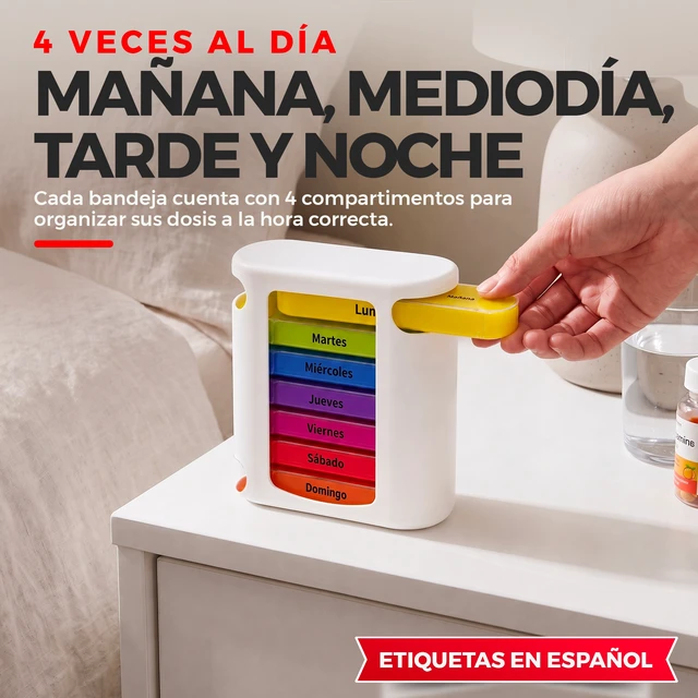 Alt view image 6 of 7 - Pastillero Semanal 7 Días AM/PM Organizador de Pastillas con 14 Compartimentos, Tapas a Presión, Plástico Translúcido Libre de BPA, Caja Portátil de Viaje para Vitaminas y Medicamentos (1 Pieza)
