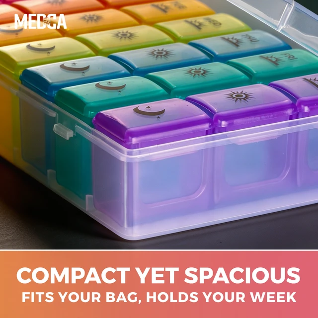 Alt view image 4 of 7 - MEDca Weekly Pill Organizer, 7 Day 3 Times a Day Pill Box with Removable Morning Noon Night Compartments, Large BPA-Free Medication, Vitamin & Supplement Travel Case