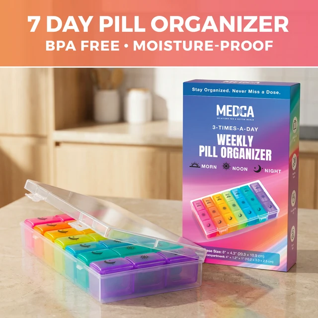 Alt view image 3 of 7 - MEDca Weekly Pill Organizer, 7 Day 3 Times a Day Pill Box with Removable Morning Noon Night Compartments, Large BPA-Free Medication, Vitamin & Supplement Travel Case