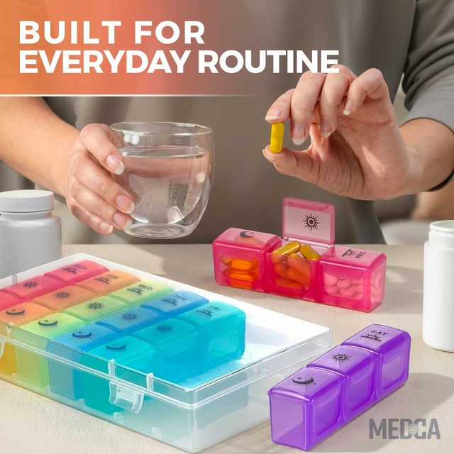 Alt view image 2 of 7 - MEDca Weekly Pill Organizer, 7 Day 3 Times a Day Pill Box with Removable Morning Noon Night Compartments, Large BPA-Free Medication, Vitamin & Supplement Travel Case
