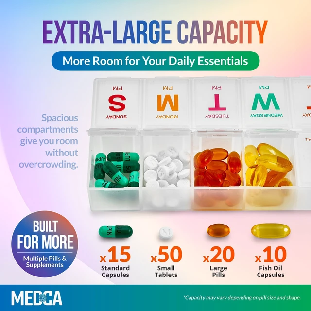 Alt view image 5 of 7 - Extra-Large 7-Day AM PM Pill Organizer with Braille, 2 Pack