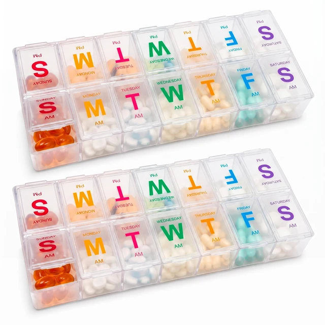 Main image of Extra-Large 7-Day AM PM Pill Organizer with Braille, 2 Pack