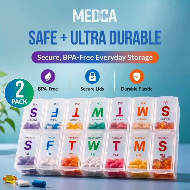 Alt view image 2 of 7 - Extra-Large 7-Day AM PM Pill Organizer with Braille, 2 Pack