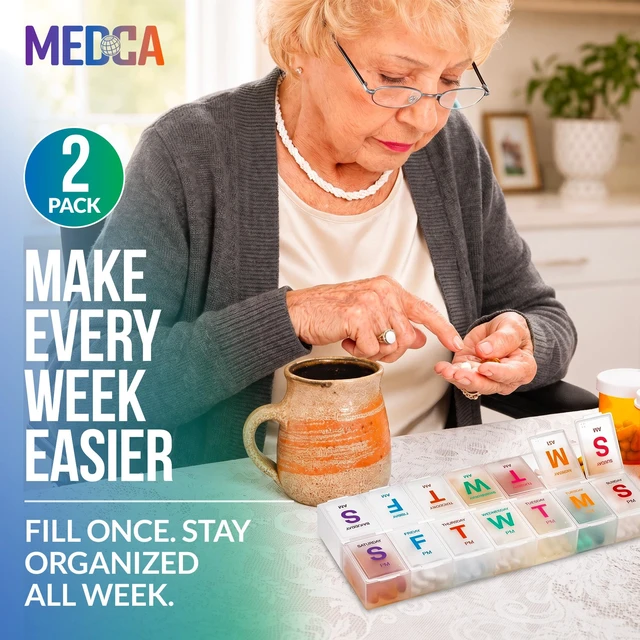 Alt view image 7 of 7 - Extra-Large 7-Day AM PM Pill Organizer with Braille, 2 Pack