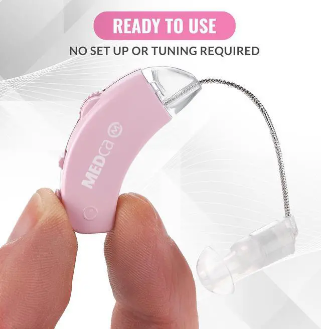 Alt view image 2 of 7 - Digital Hearing Amplifier - Behind the Ear Sound Amplifier Set, BTE Hearing Ear Amplification Device and Digital Sound Enhancer PSAD for Hard of Hearing, Noise Reducing Feature, Pink by MEDca