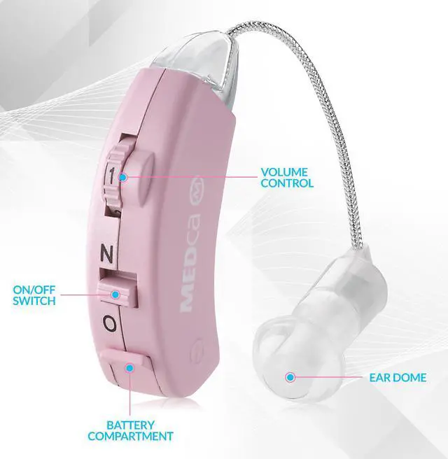 Alt view image 5 of 7 - Digital Hearing Amplifier - Behind the Ear Sound Amplifier Set, BTE Hearing Ear Amplification Device and Digital Sound Enhancer PSAD for Hard of Hearing, Noise Reducing Feature, Pink by MEDca