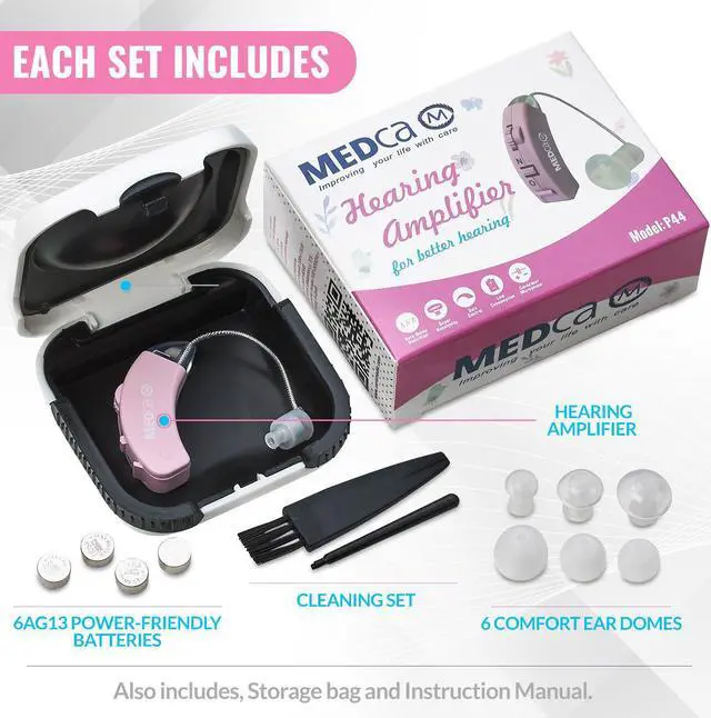 Alt view image 6 of 7 - Digital Hearing Amplifier - Behind the Ear Sound Amplifier Set, BTE Hearing Ear Amplification Device and Digital Sound Enhancer PSAD for Hard of Hearing, Noise Reducing Feature, Pink by MEDca