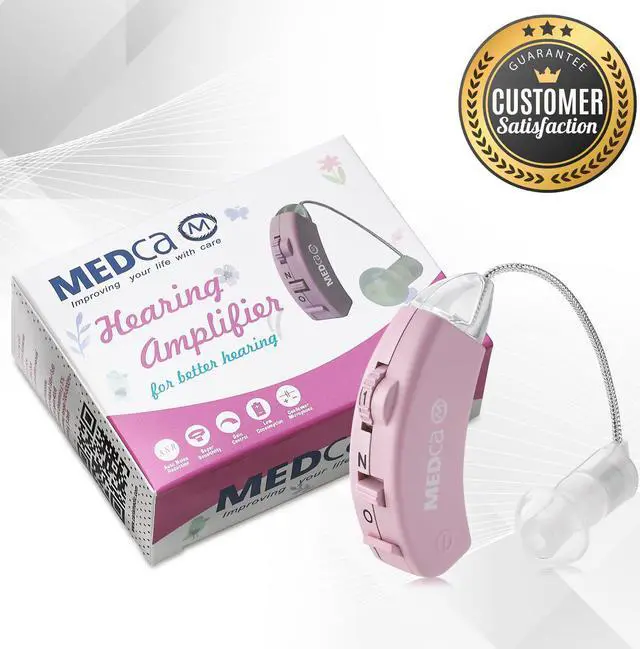 Alt view image 7 of 7 - Digital Hearing Amplifier - Behind the Ear Sound Amplifier Set, BTE Hearing Ear Amplification Device and Digital Sound Enhancer PSAD for Hard of Hearing, Noise Reducing Feature, Pink by MEDca