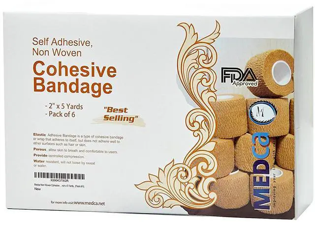 Alt view image 3 of 4 - Medca Non Woven Cohesive Wrap Self Adherent Bandages, 2-Inch x 5 Yards, (Pack of 6)