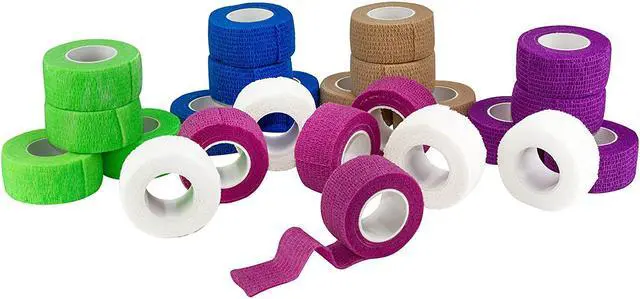 Alt view image 3 of 7 - MEDca Self Adherent Cohesive Wrap Bandages 1 Inch X 5 Yards 24 Count with Strong Elastic and Colorful First Aid Tape for Sprain Swelling and Soreness on Wrist and Ankle (Rainbow Color)