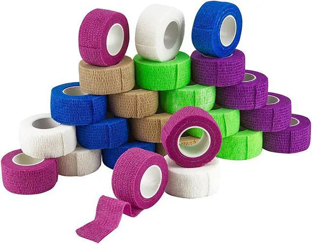 Alt view image 4 of 7 - MEDca Self Adherent Cohesive Wrap Bandages 1 Inch X 5 Yards 24 Count with Strong Elastic and Colorful First Aid Tape for Sprain Swelling and Soreness on Wrist and Ankle (Rainbow Color)