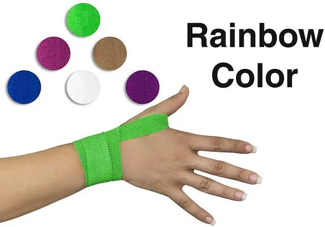 Alt view image 7 of 7 - MEDca Self Adherent Cohesive Wrap Bandages 1 Inch X 5 Yards 24 Count with Strong Elastic and Colorful First Aid Tape for Sprain Swelling and Soreness on Wrist and Ankle (Rainbow Color)