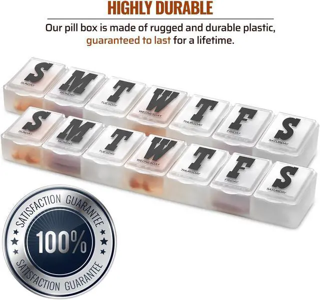Alt view image 5 of 6 - Weekly Pill Organizer - Pack of 2 - Pill Planner to Separate Pills & Vitamins Each Week, Medication Reminder Daily Monday to Sunday Compartments for Travel & Purse