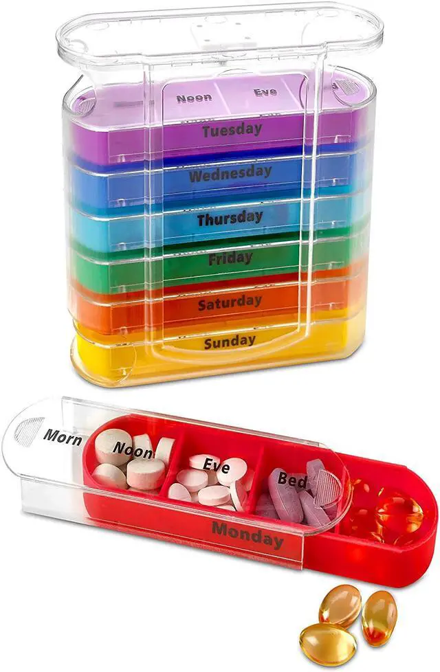 Alt view image 2 of 8 - MEDca Weekly Pill Organizer, Four Times-a-Day, 1 Dispenser with Stackable AM/PM Compartments