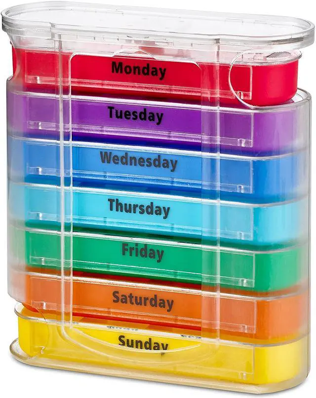 Alt view image 3 of 8 - MEDca Weekly Pill Organizer, Four Times-a-Day, 1 Dispenser with Stackable AM/PM Compartments