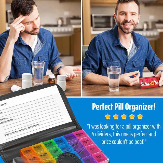 Alt view image 3 of 7 - MEDca Weekly Pill Organizer, 4 Times A Day, With Travel Pill Case (7.5 X 4.5 INCHES)
